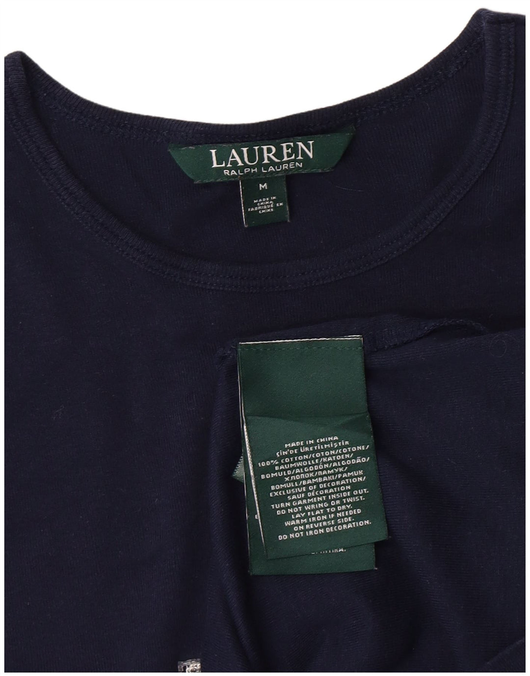 Ralph Lauren Dame Grafisk T-Shirt Top UK 12 Medium Navy Blue Bomuld