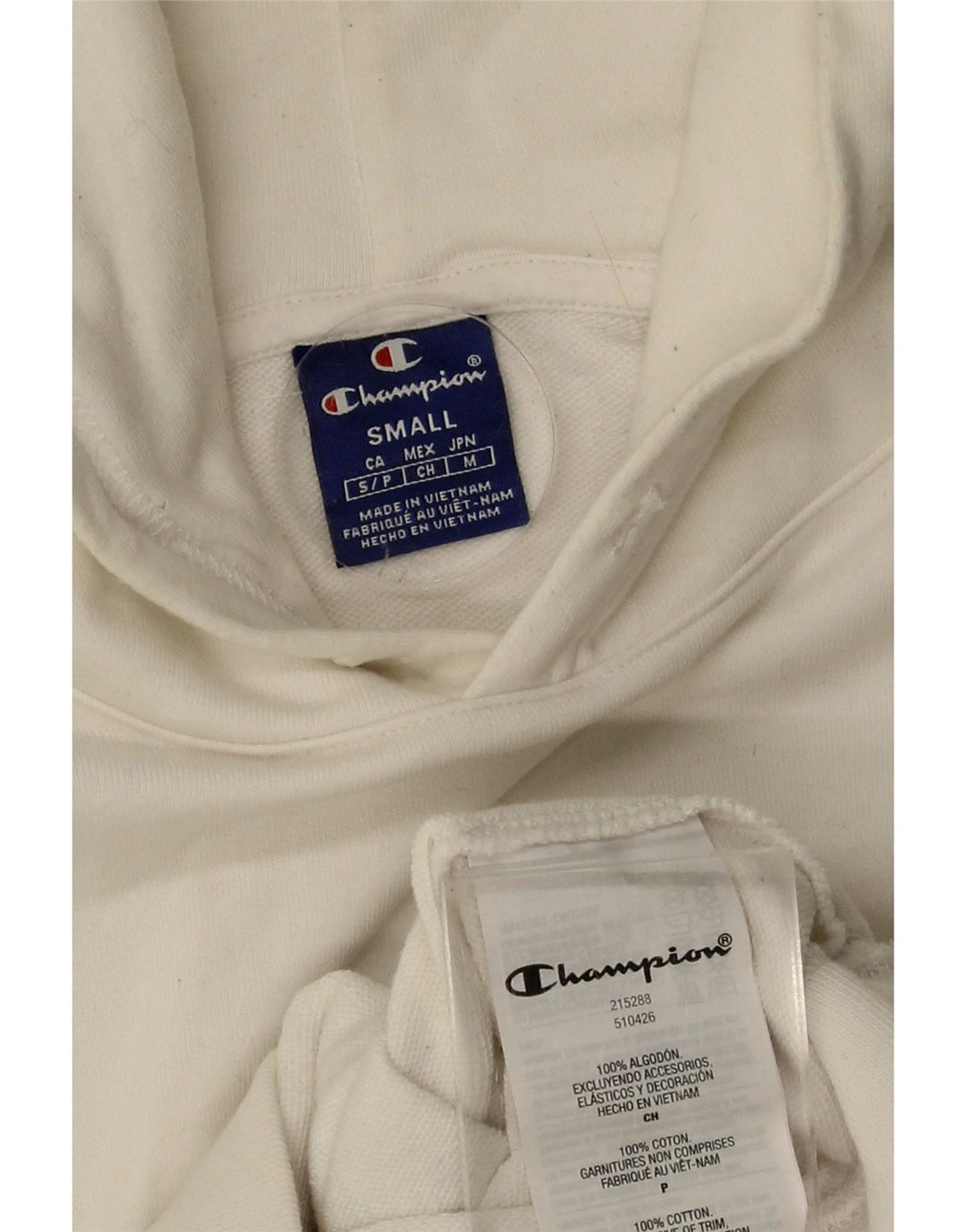 CHAMPION Mens Graphic Hoodie Jumper Small White Cotton Vintage Champion and Second-Hand Champion from Messina Hembry 