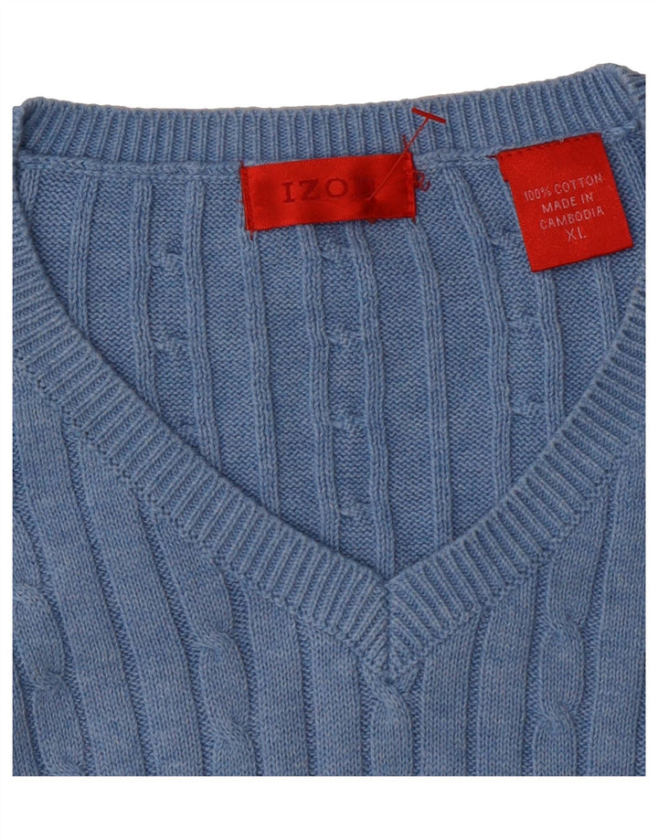 IZOD Mens V-Neck Jumper Sweater XL Blue Cotton Vintage Izod and Second-Hand Izod from Messina Hembry 