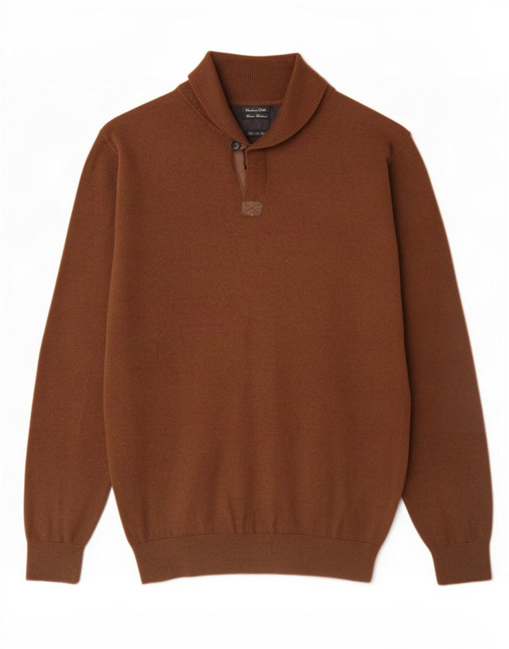 Massimo Dutti Herre Shawl Neck Jumper Sweater XL Brun Bomuld