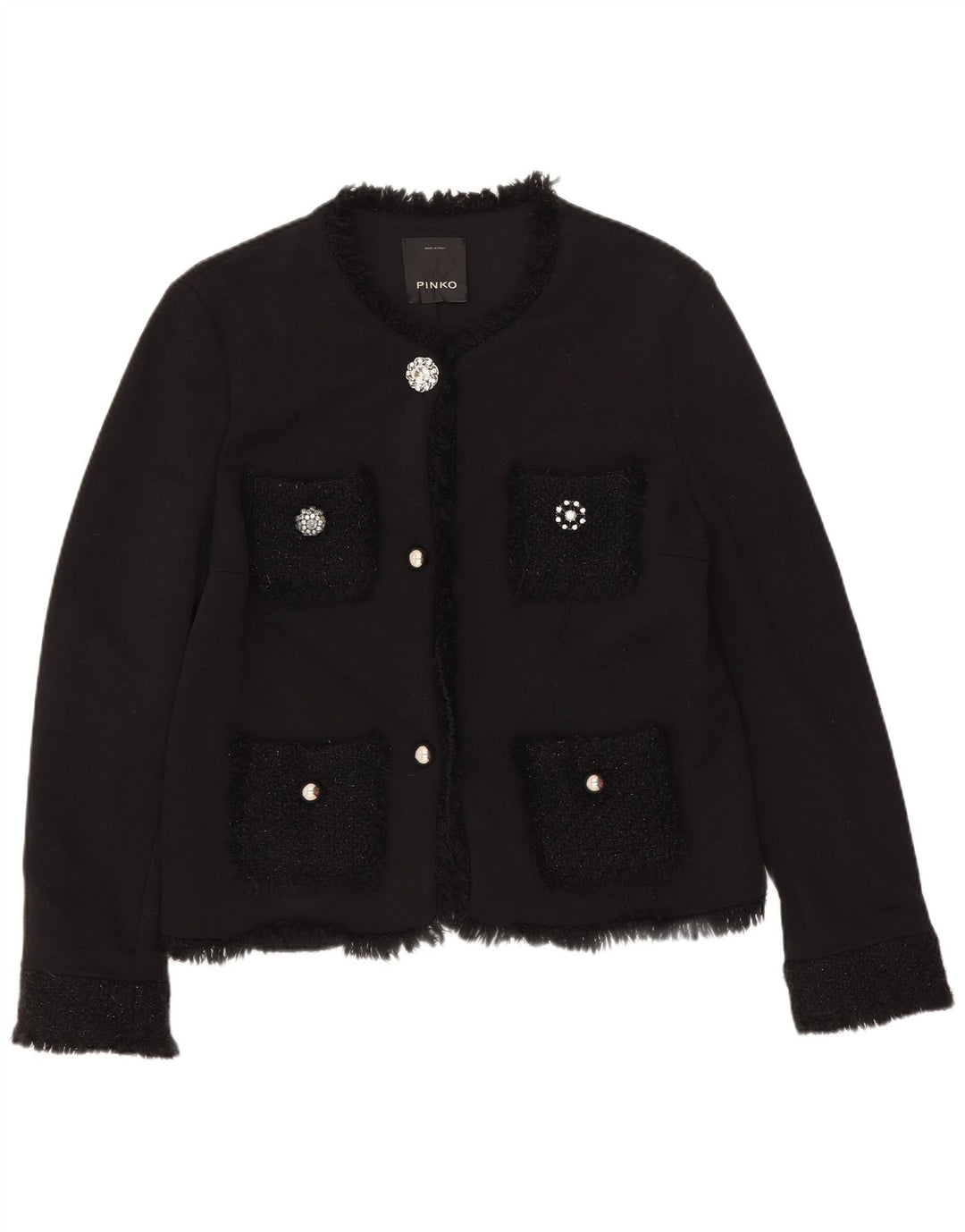 Pinko Dame 3 Button Blazer Jacket UK 12 Medium Sort Bomuld