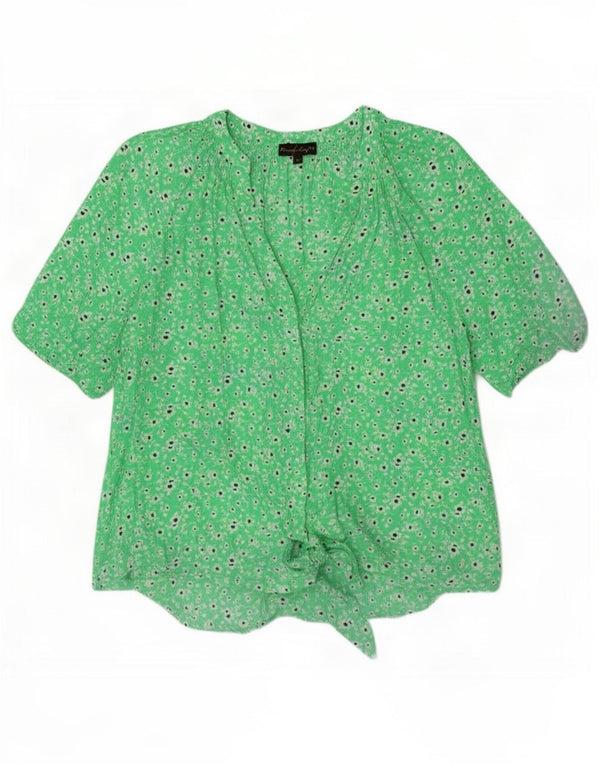 Phase Eight Womens Front Tie Bluse Top UK 14 Large Green Floral Viscose