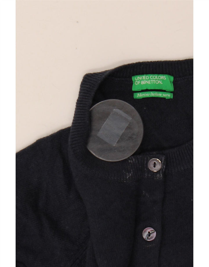 BENETTON Dame Crop Cardigan Sweater UK 6 XS Marineblå Merinould