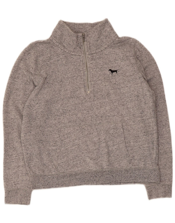 Pink Dame Grafisk Zip Neck Sweatshirt Jumper UK 16 Large Grey Flecked