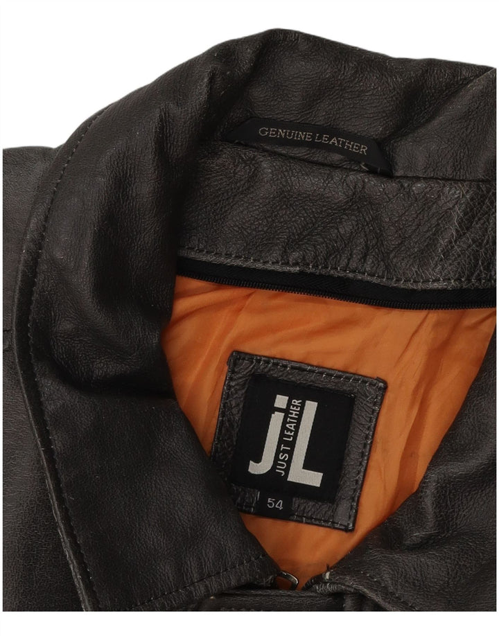 Vintage Herre Military Læderjakke IT 54 2XL Sort Læder