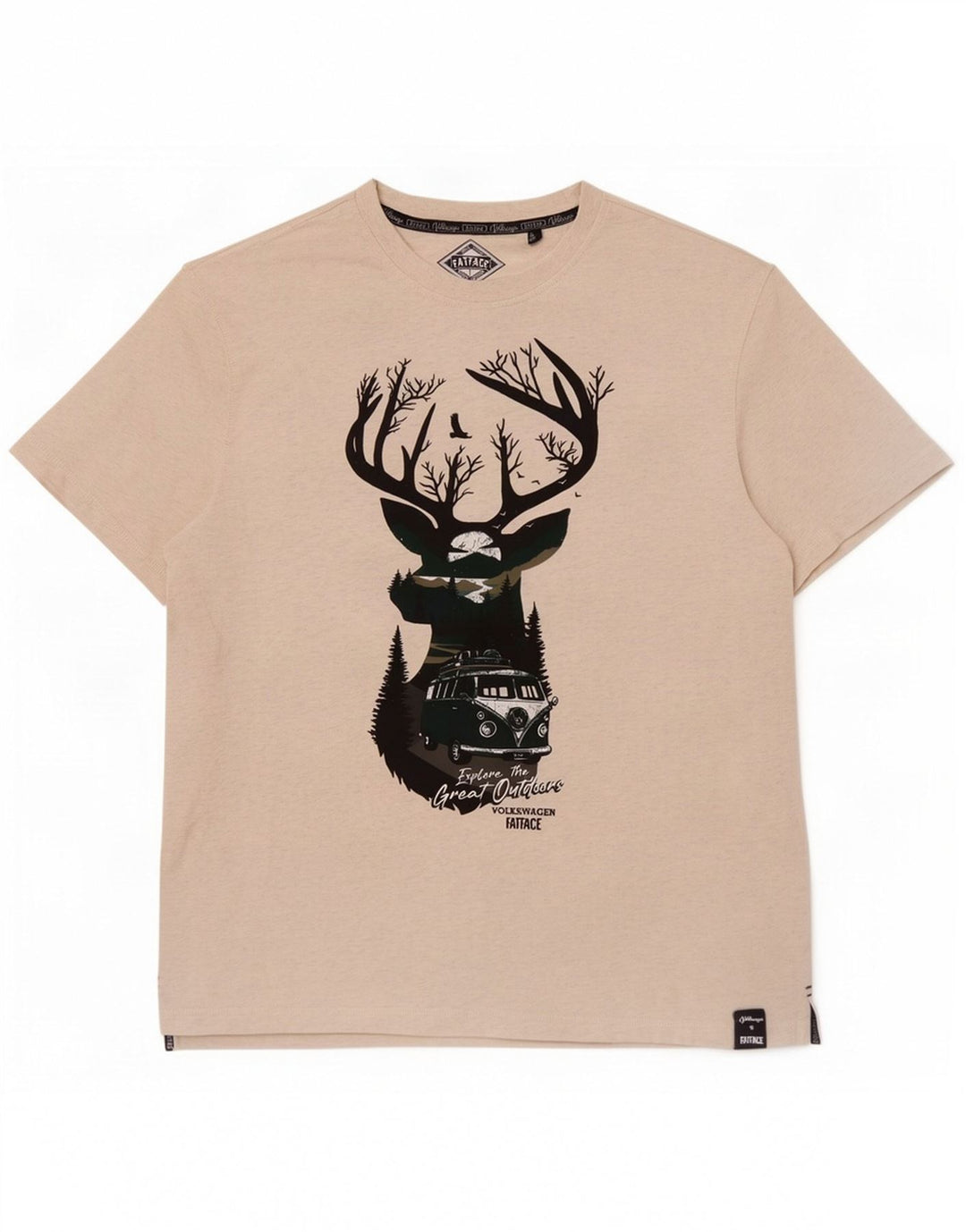 Fat Face Herre grafisk T-shirt Top Stor Off White Flecked Bomuld
