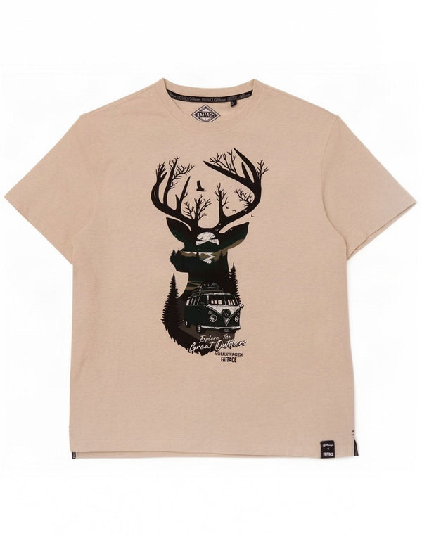 Fat Face Herre grafisk T-shirt Top Stor Off White Flecked Bomuld