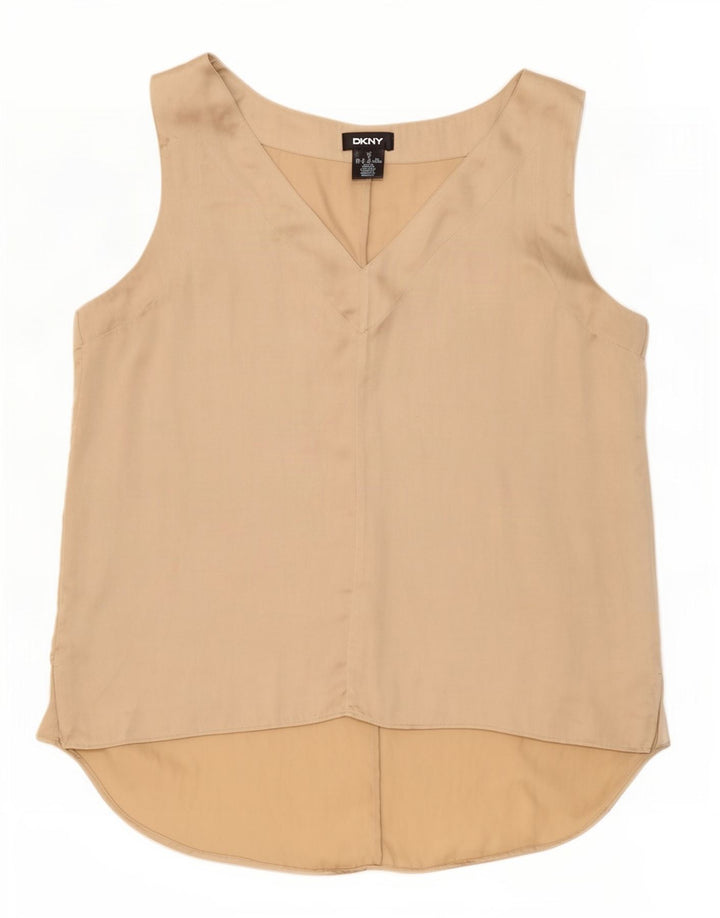 Dkny Dame ærmeløs bluse Top UK 18 XL Beige Polyester