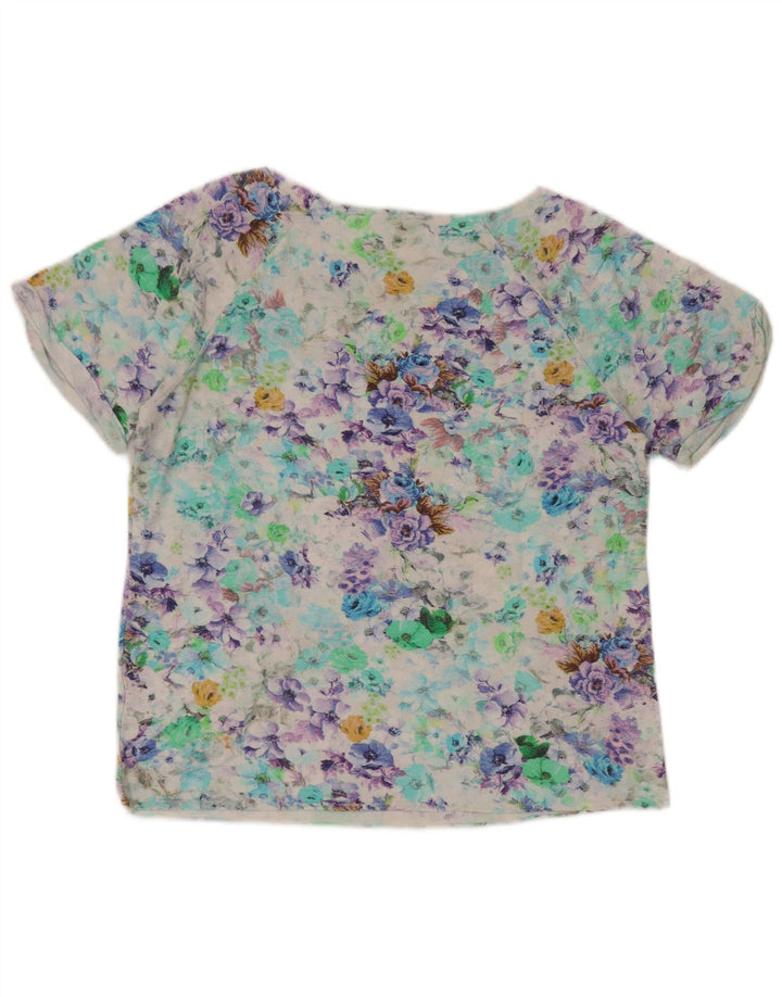 BENETTON Dame T-Shirt Top UK 14 Stor Flerfarvet Blomster