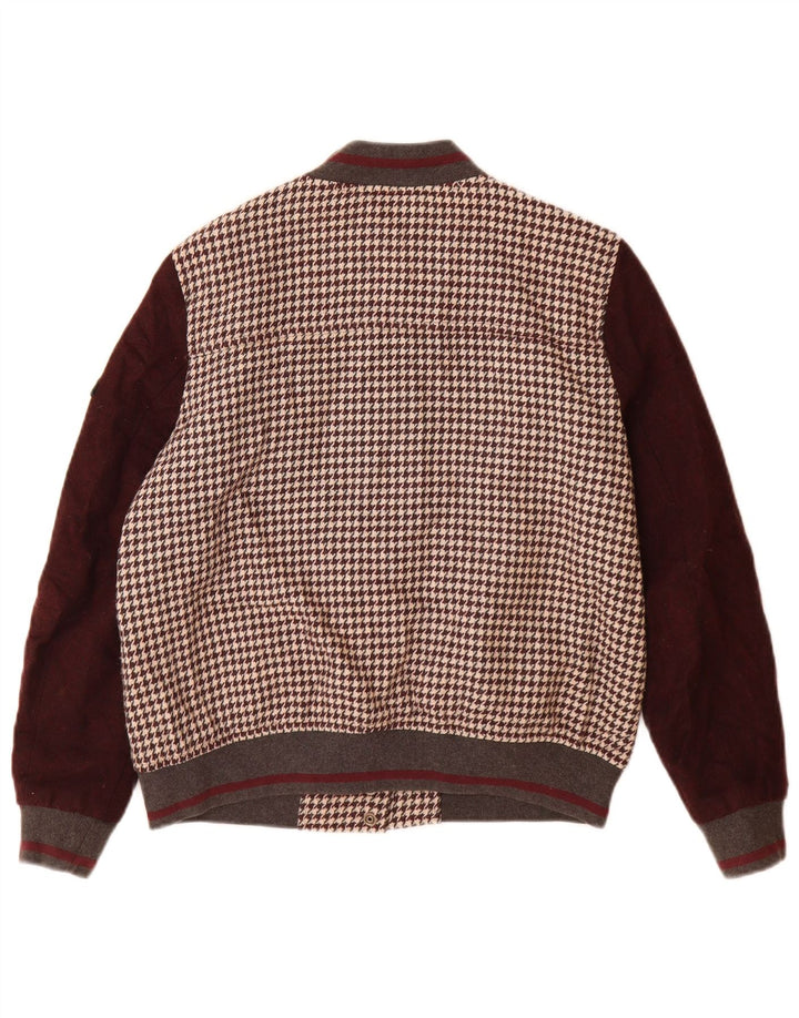 Zara Womens Varsity Jacket UK 14 Medium Brown Houndstooth Akryl