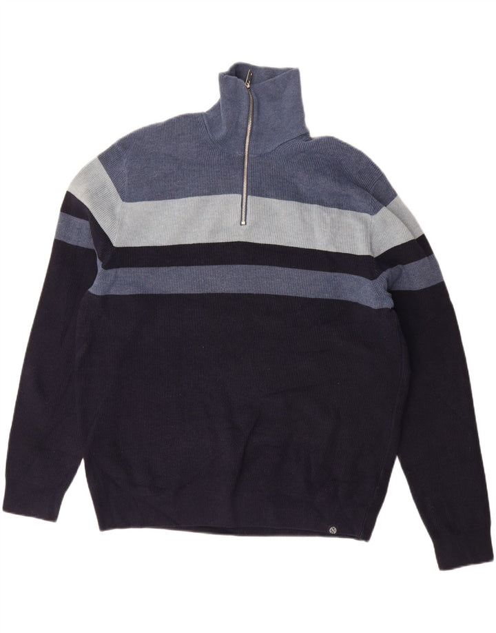 MARKS & SPENCER Herre sweater med lynlåshals XL Navy Blue Colourblock