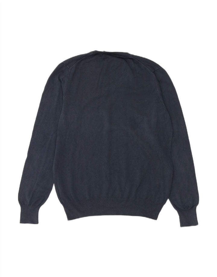 FRED PERRY Womens V-Neck Jumper Sweater UK 14 Medium Navy Blue
