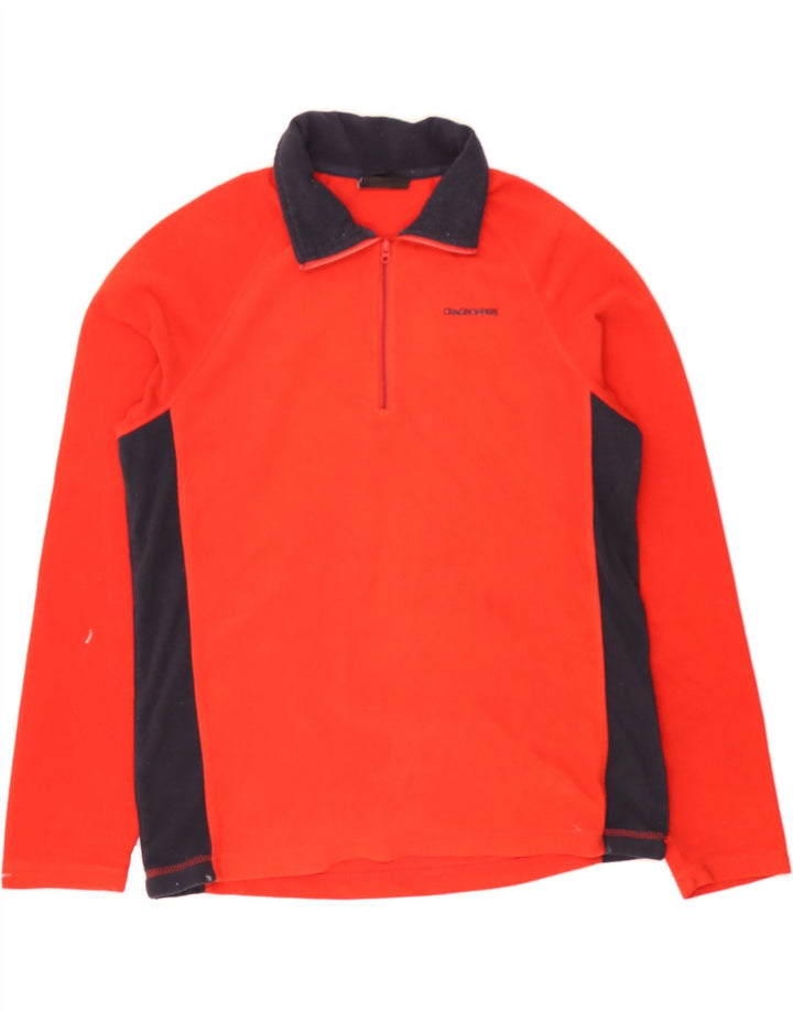 CRAGHOPPERS Mens Zip Neck Fleece Jumper Medium Red Colourblock Polyester Vintage CRAGHOPPERS and Second-Hand CRAGHOPPERS from Messina Hembry 