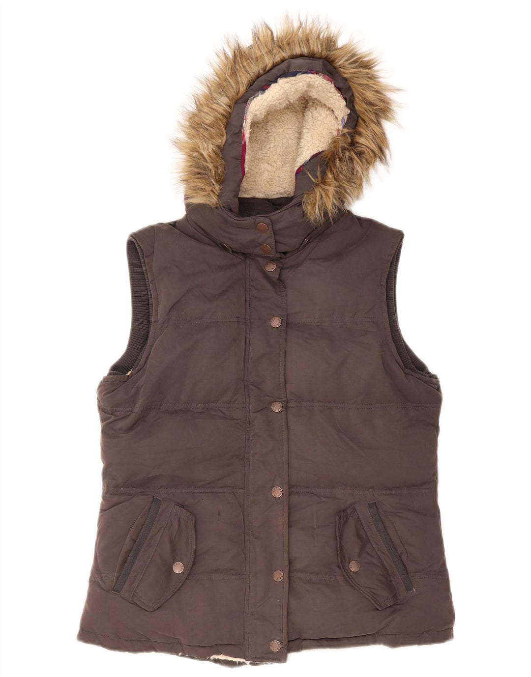 Fat Face Dame Hætte Polstret Gilet UK 14 Medium Grey Polyester