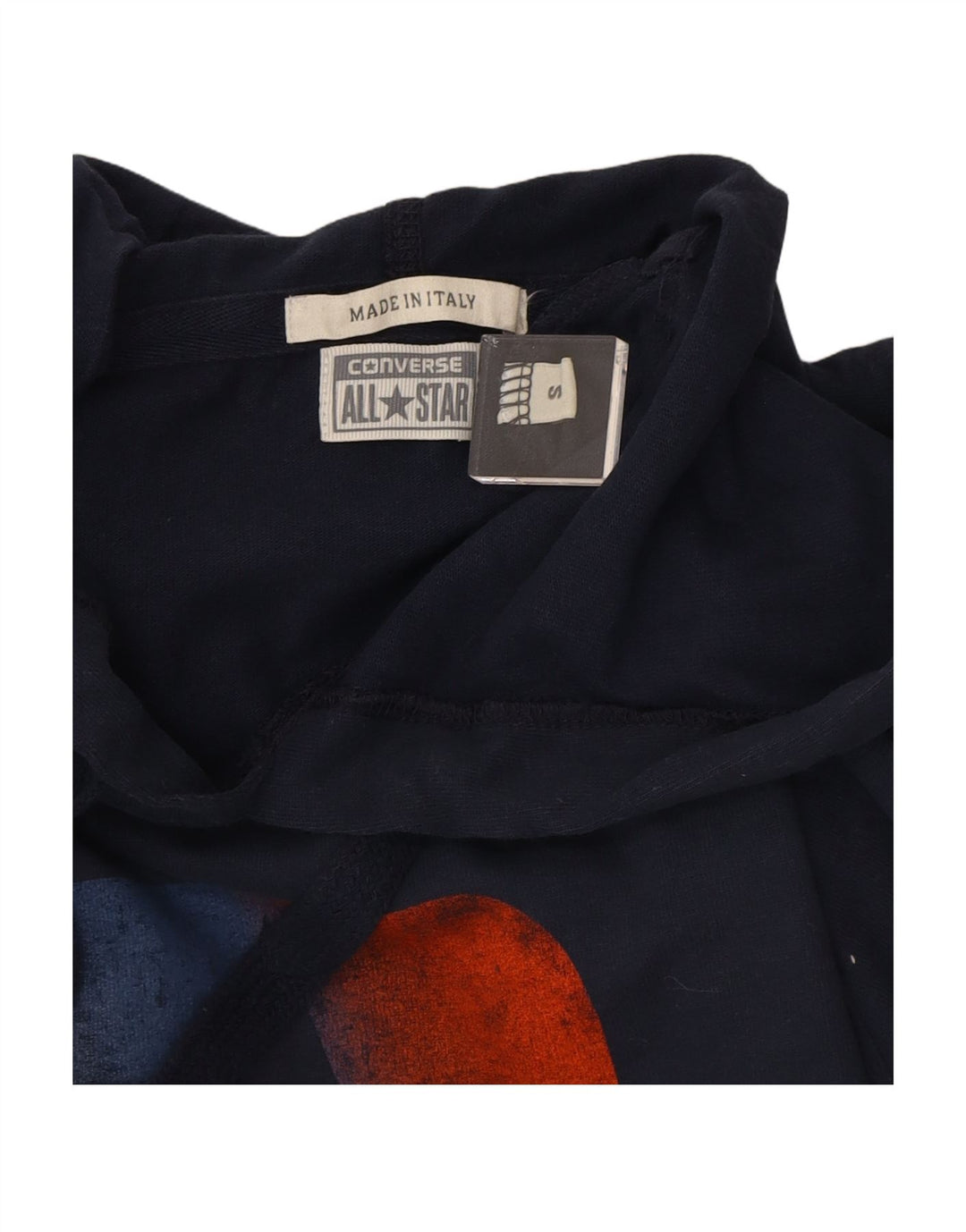 CONVERSE Mens Graphic Hoodie Jumper Small Navy Blue Cotton