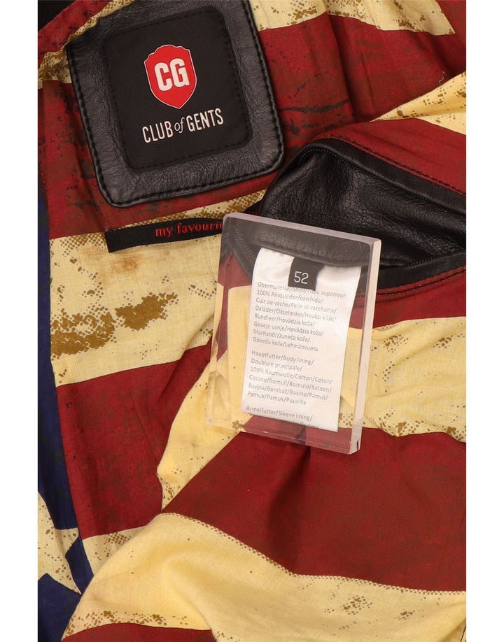 VINTAGE Herre Læder Biker Jacket IT 52 XL Sort Læder