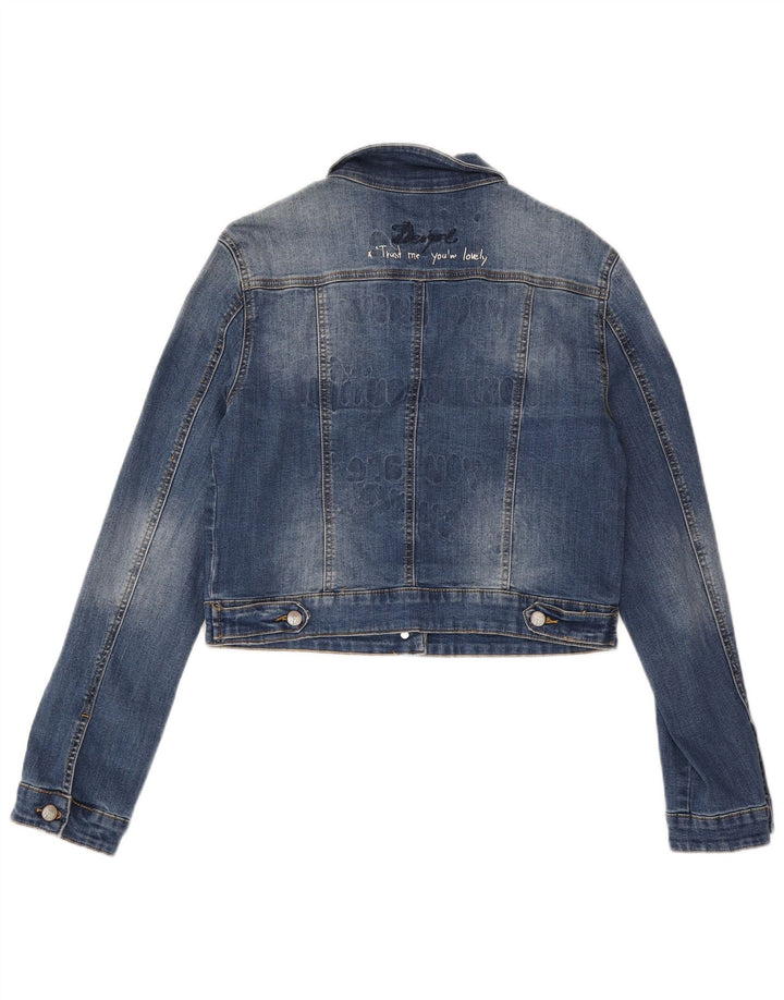 Desigual Womens Graphic Crop denimjakke EU 42 Large Blue Polyester