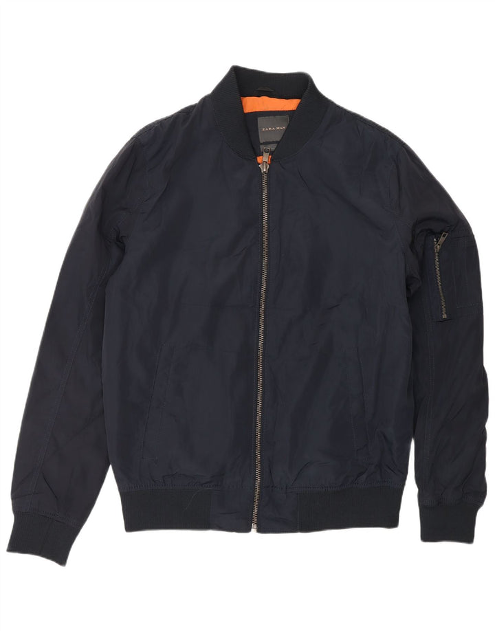 ZARA Bomberjakke til mænd UK 40 Large Navy Blue Polyester