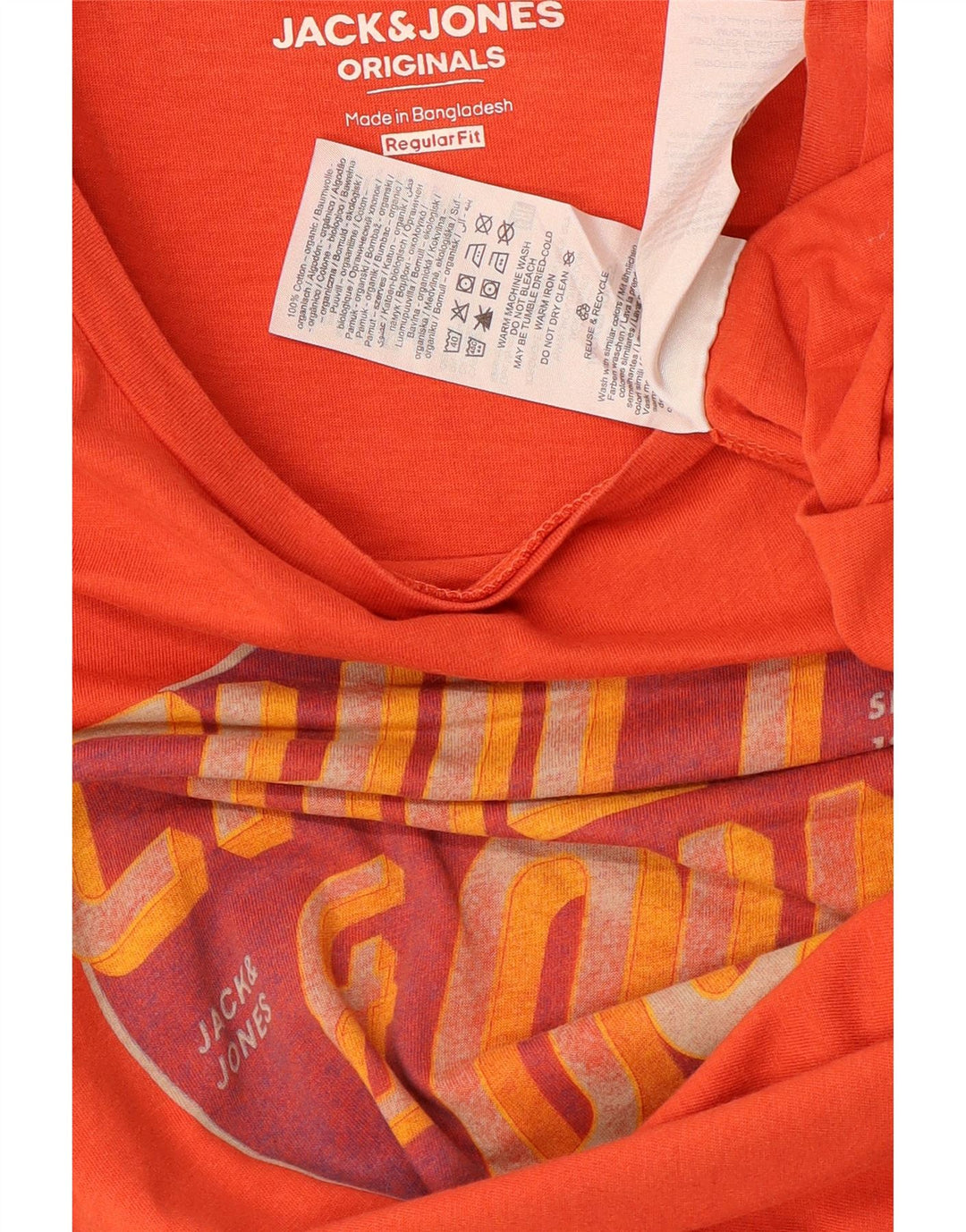 JACK & JONES Herre Regular Fit grafisk T-shirt Top Medium Orange Bomuld