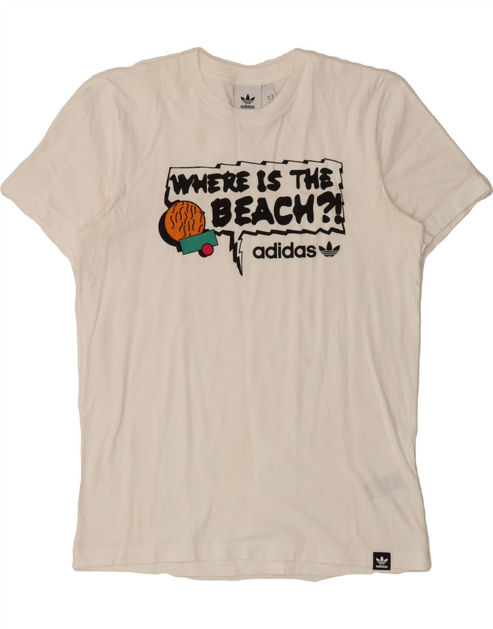 ADIDAS Mens Graphic T-Shirt Top Medium White Cotton Vintage Adidas and Second-Hand Adidas from Messina Hembry 