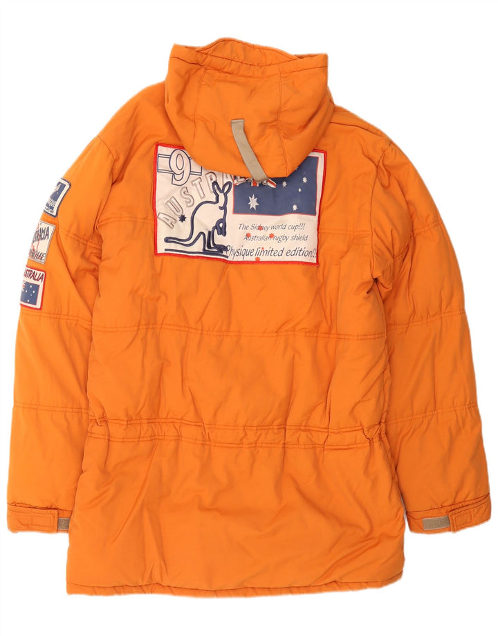 Studio Herre grafisk hættepolstret jakke UK 40 Large Orange Cotton