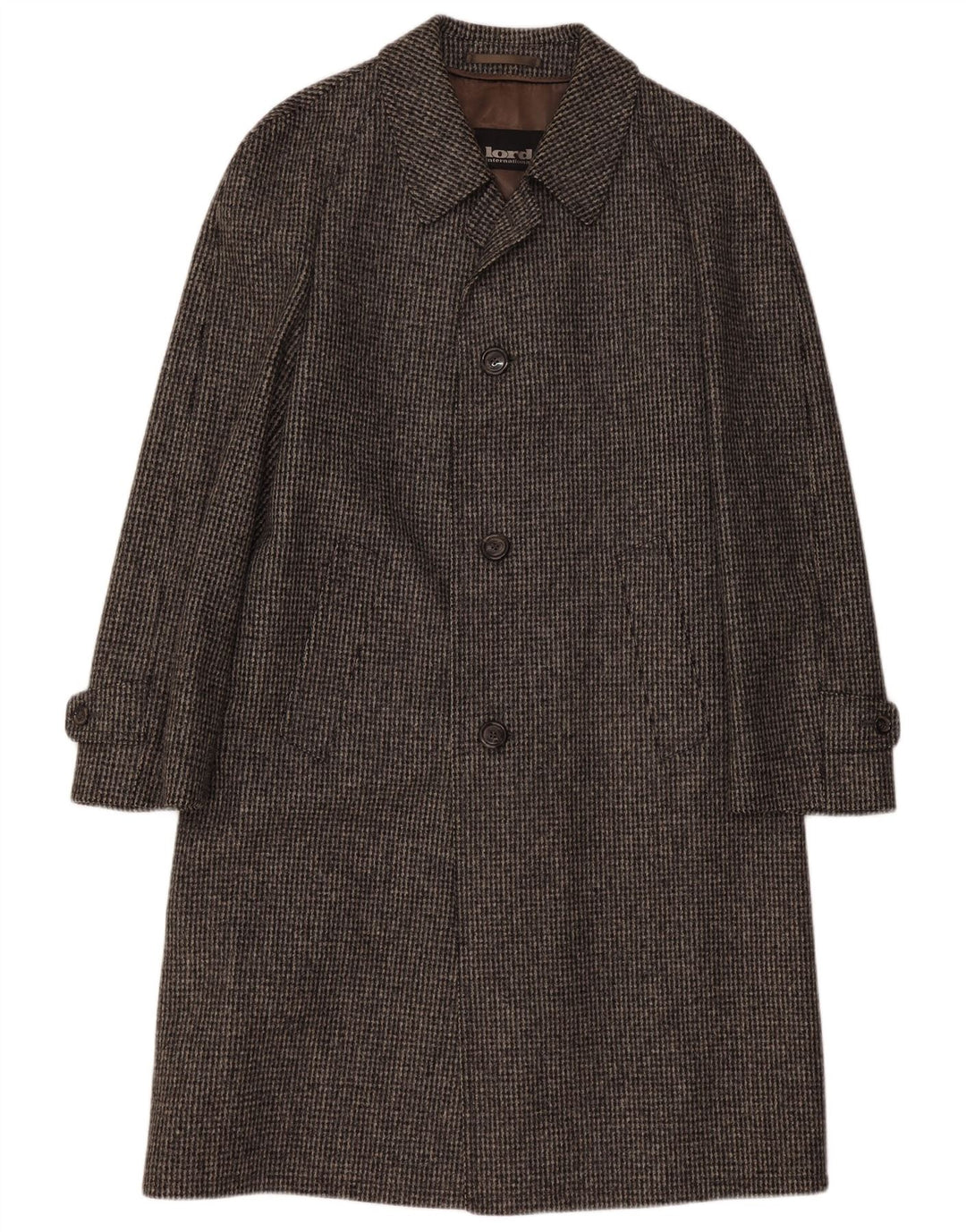 LORD Herre Overfrakke IT 50 Stor Grå Houndstooth Ny Uld