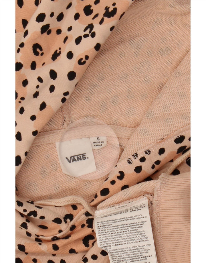 VANS Dame Crop Hoodie Jumper UK 10 Small Pink Animal Print Bomuld