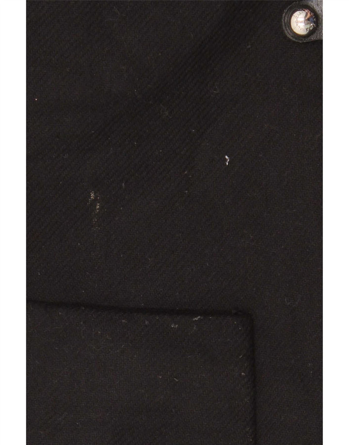Zara Dame Hætte Oversized Overfrakke UK 10 Small Black Wool