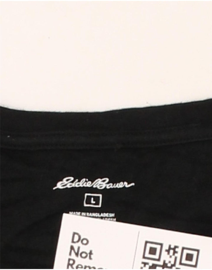 EDDIE BAUER Dame Top Langærmet UK 16 Stor Sort Bomuld