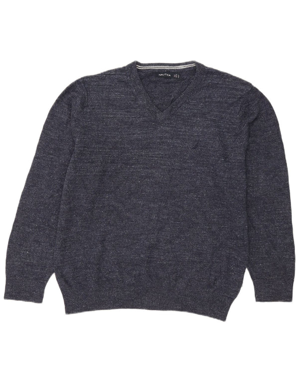 Nautica Herre V-hals sweater XL Marineblå Flecked Bomuld