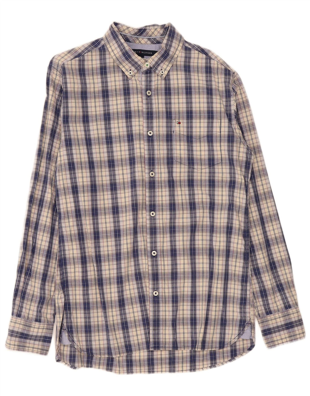 Tommy Hilfiger Mens Custom Fit Shirt Medium Blue Check Cotton