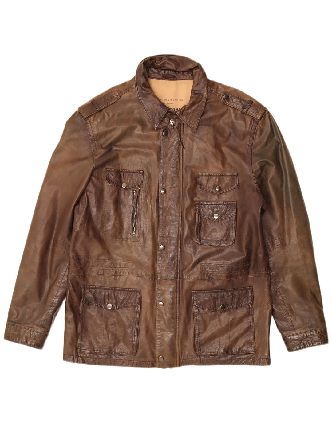 MILESTONE Herre Military Læderjakke Størrelse 54 XL Brunt Læder