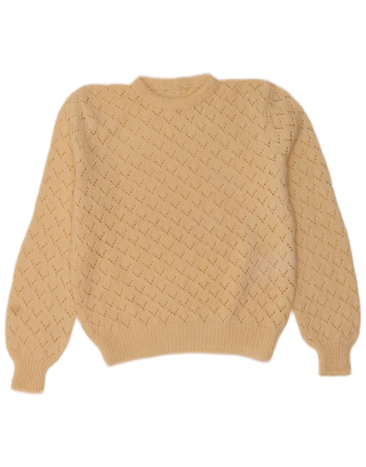 Vintage dame sweater med rund hals DK 14 Medium Beige Geometrisk