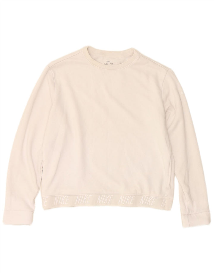 Nike Dame Grafisk Sweatshirt Jumper UK 14 Medium White Polyester