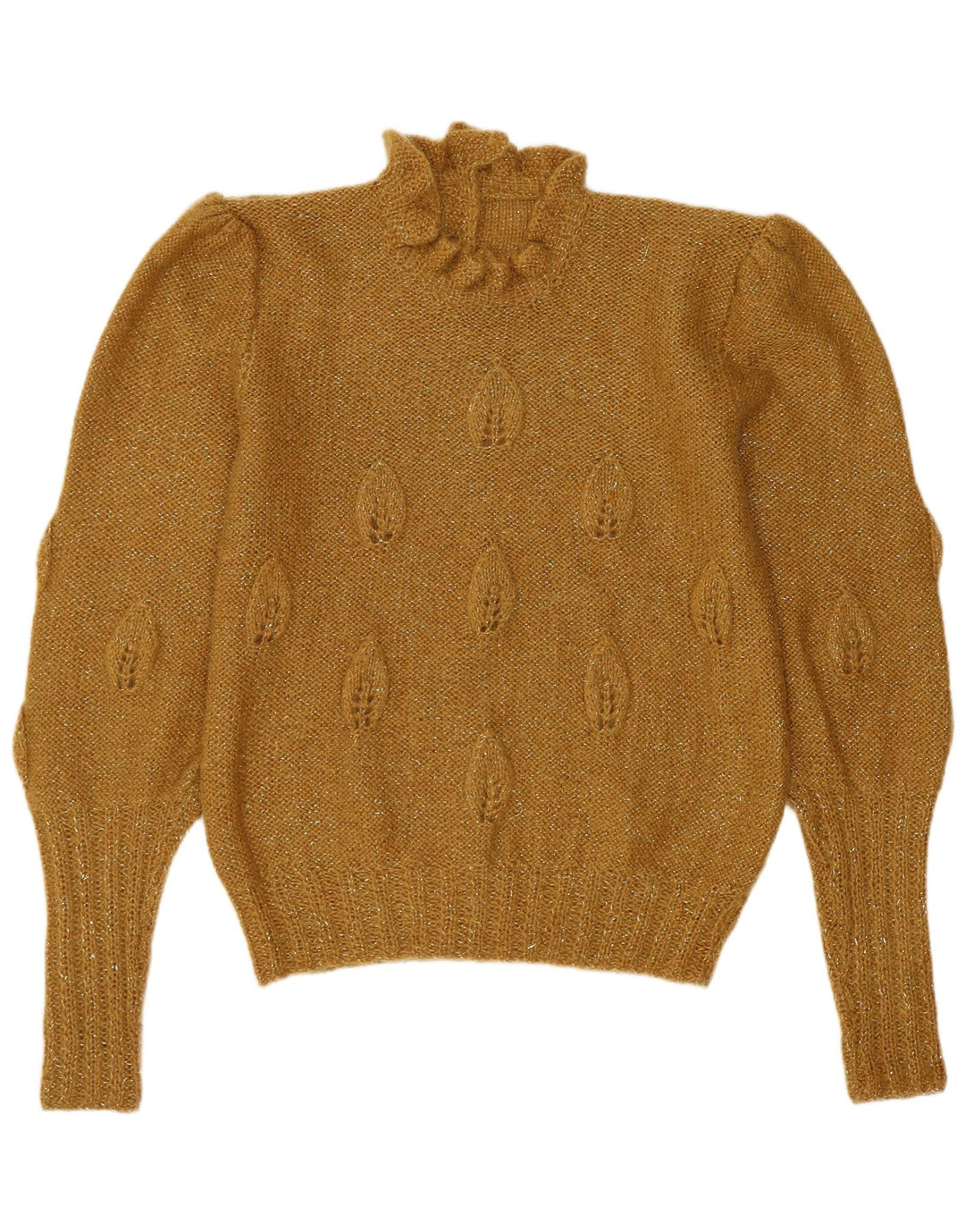Vintage Dame Turtle Neck Jumper Sweater UK 14 Medium Yellow Flecked