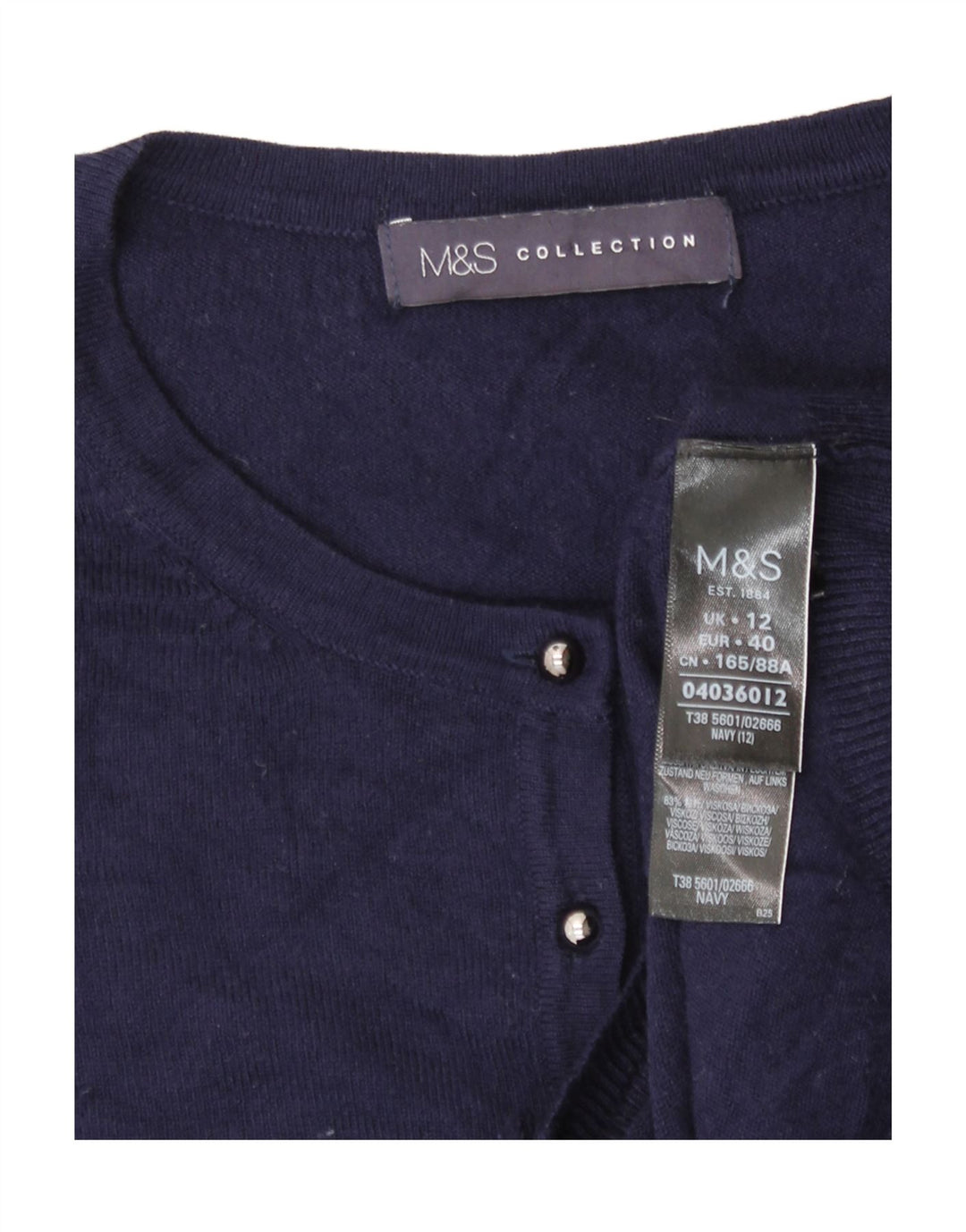 Marks & Spencer Dame Cardigan Sweater UK 12 Medium Navy Blue Viscose