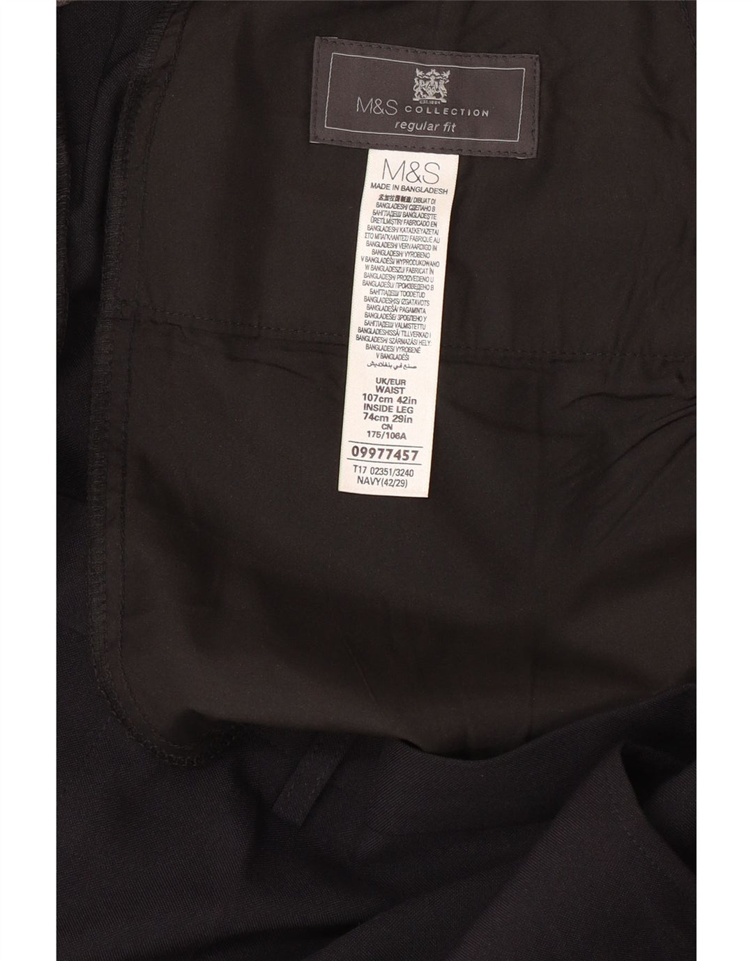 MARKS & SPENCER Herre Regular Fit Suit Bukser W42 L29 Marineblå polyester