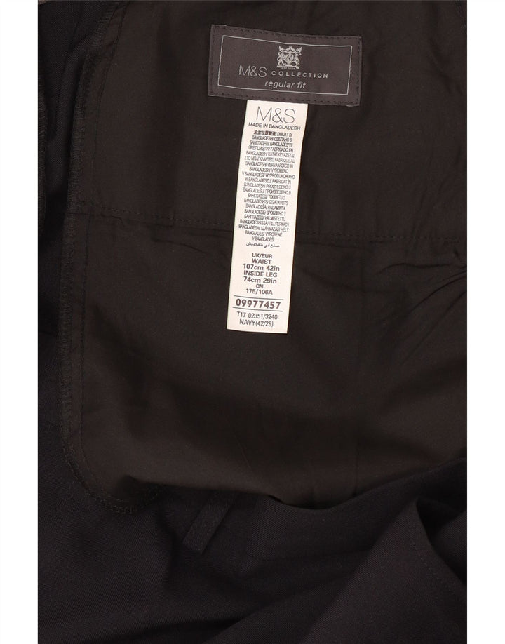 MARKS & SPENCER Herre Regular Fit Suit Bukser W42 L29 Marineblå polyester