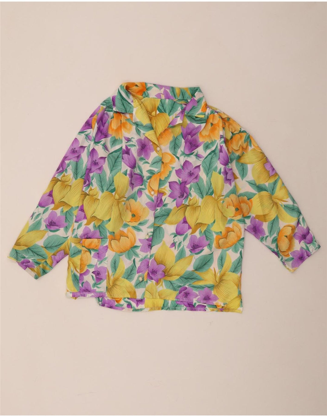 Vintage dameskjortebluse UK 14 Medium Multicolored Floral Viscose