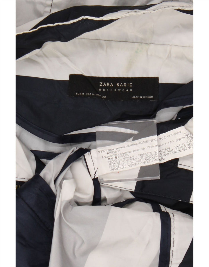 Zara Regnjakke med hætte til kvinder UK 14 Mellem marineblå stribet polyester