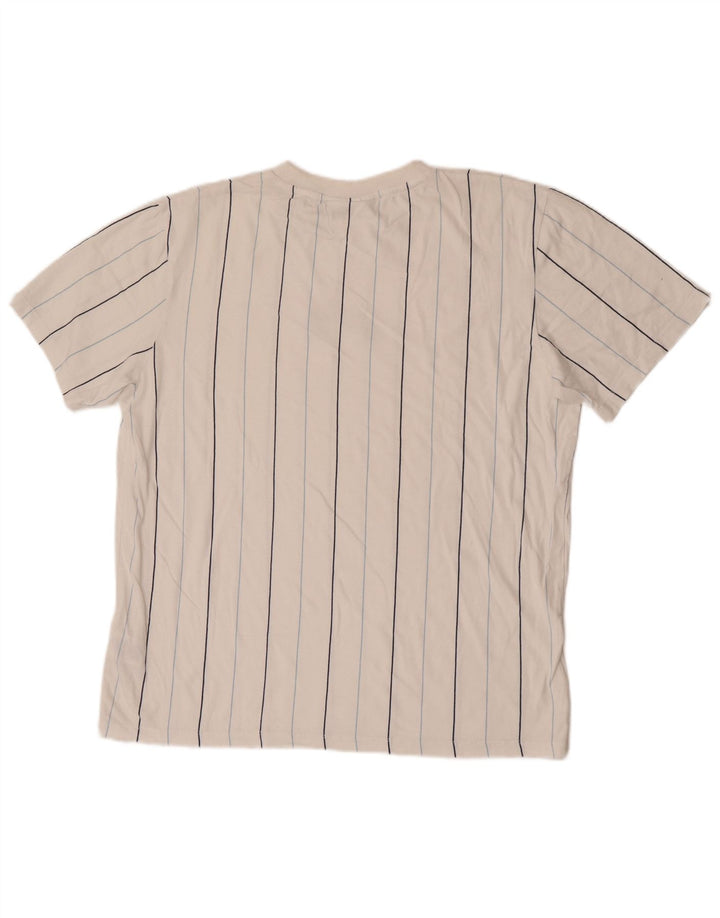 Fila Herre T-Shirt Top Medium Hvid Stribet Bomuld