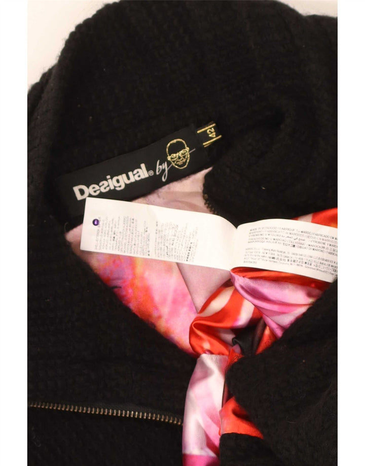 Desigual Dame Overfrakke EU 42 Stor Sort Paisley Akryl
