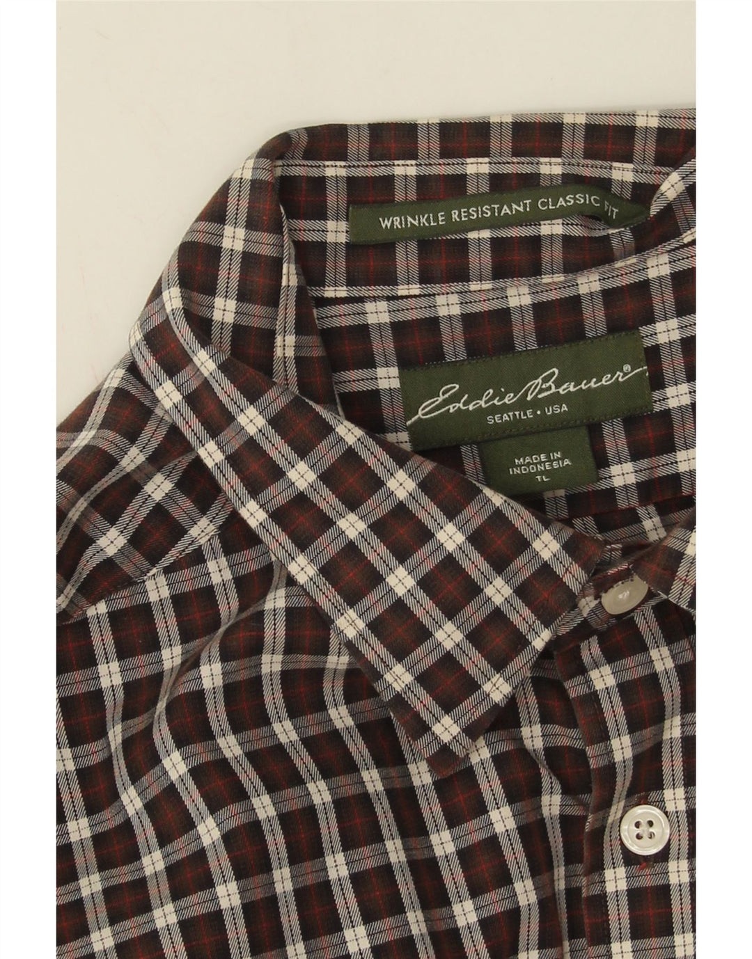 Eddie Bauer Herre høj Classic Fit skjorte Stor brun Gingham Bomuld