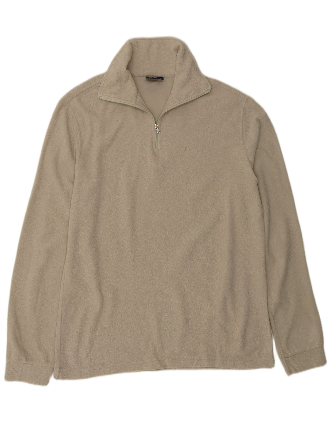 CHAMPION Mens Zip Neck Fleece Jumper Medium Beige Polyester