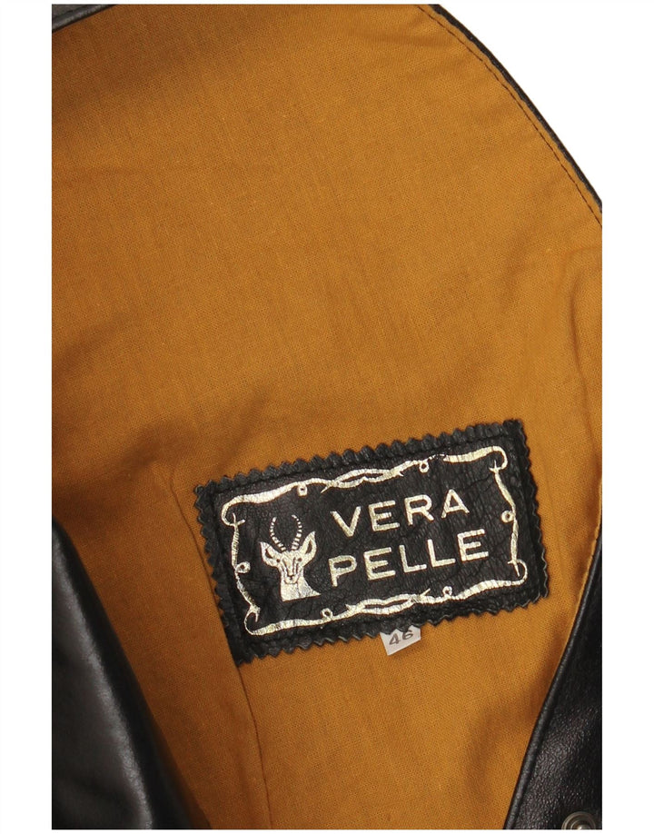 VINTAGE Lædervest til kvinder IT 46 Stort sort læder