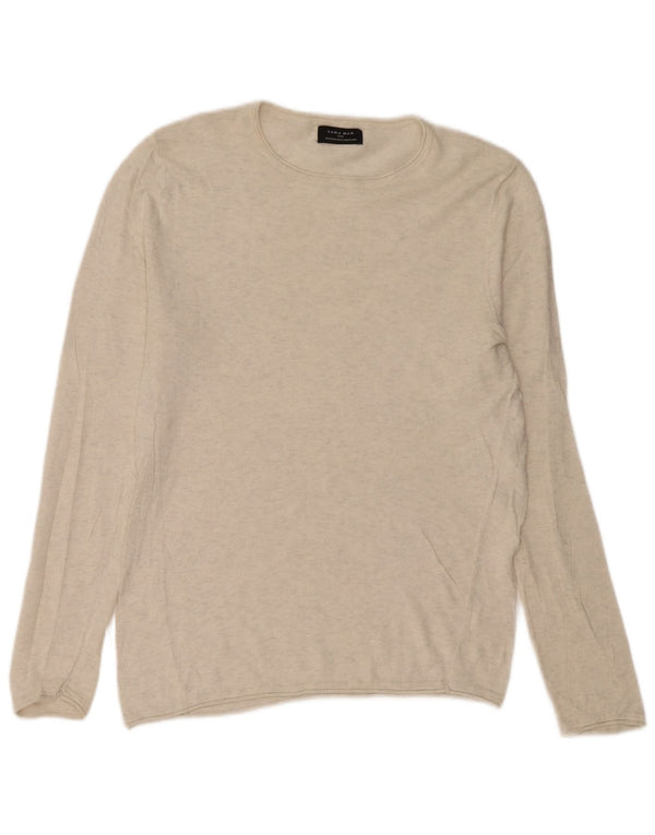 Zara Herre Boat Neck Jumper Sweater Medium Beige Flecked