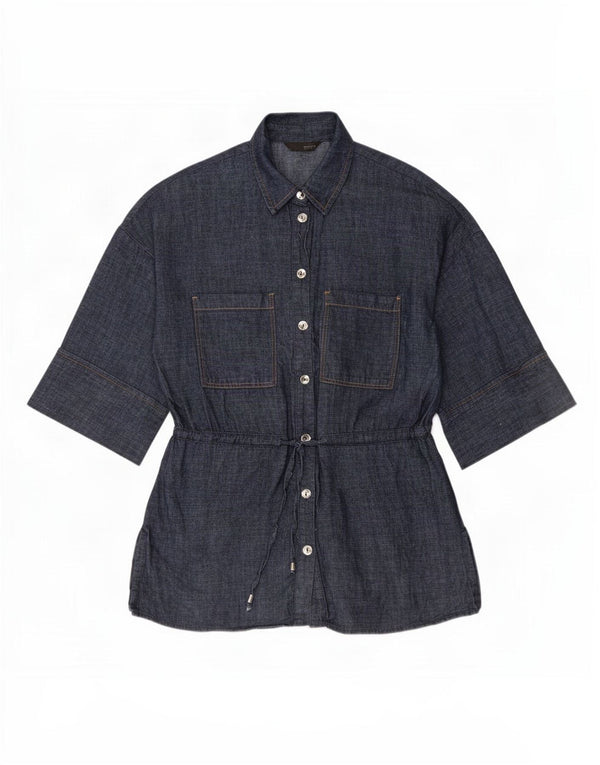 Zara Dame Oversized 3/4-ærmet denimskjorte UK 6 XS Blå Bomuld