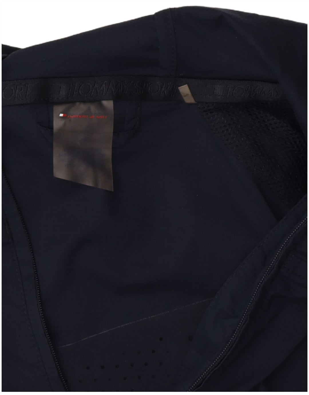 TOMMY HILFIGER Mens Hooded Tracksuit Top Jacket Large Navy Blue Nylon