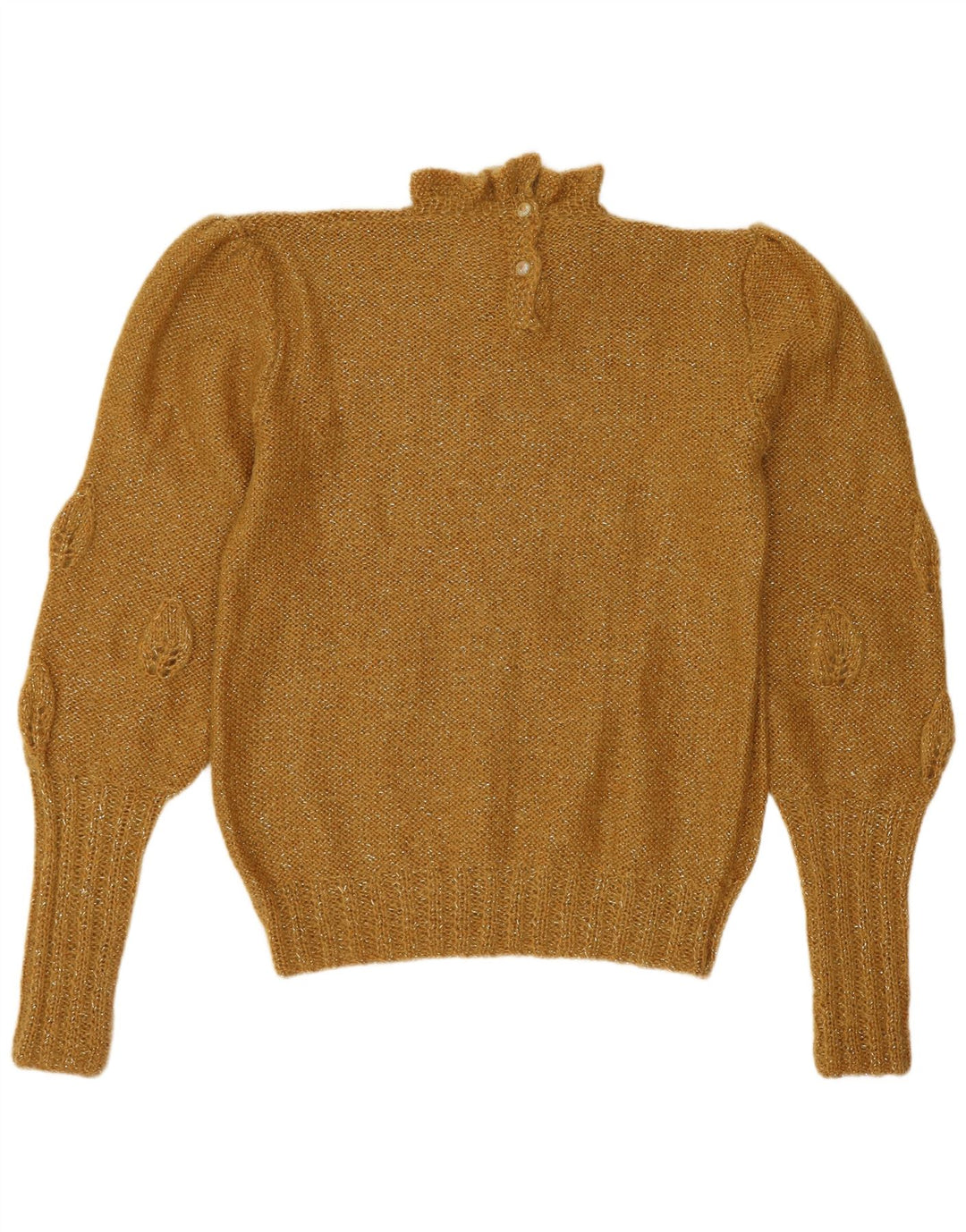Vintage Dame Turtle Neck Jumper Sweater UK 14 Medium Yellow Flecked