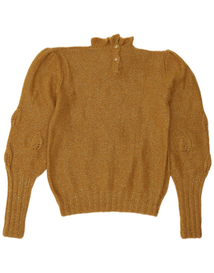 Vintage Dame Turtle Neck Jumper Sweater UK 14 Medium Yellow Flecked